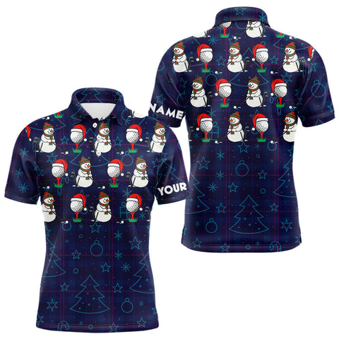 Maxcorners Blue Christmas Plaid pattern snowman Golf Polo Shirts For Men custom Christmas mens golf attire LM1610