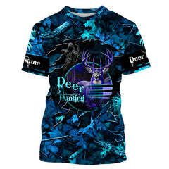 Maxcorners Country Girl Deer hunting blue camo Custom Name all over printed shirts, Hunting gift for hunter girl LM2608