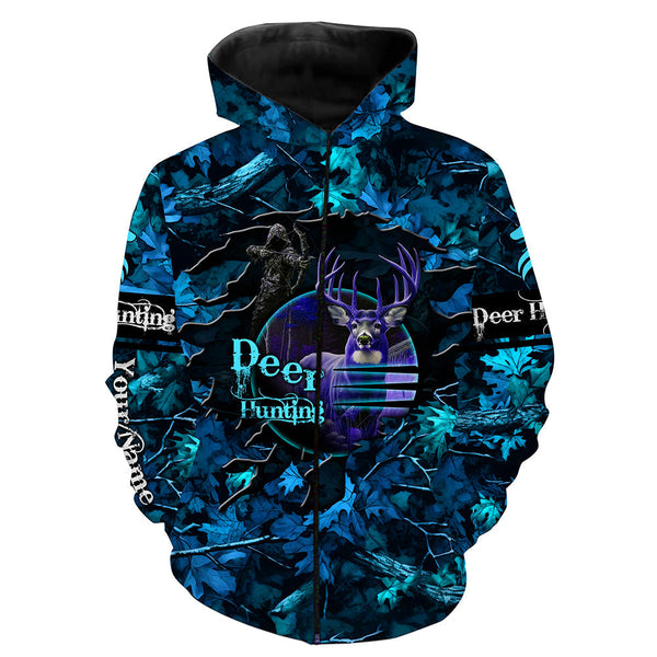 Maxcorners Country Girl Deer Hunting Blue Camo Custom Name Shirt 3D All Over Printed Clothes