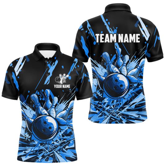 Maxcorners Blue bowling jerseys Bowling Polo, 1/4 Zip Shirt for Men Custom Bowling Team shirts for bowlers LM0404