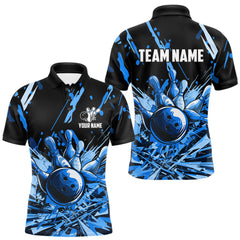 Maxcorners Blue bowling jerseys Bowling Polo, 1/4 Zip Shirt for Men Custom Bowling Team shirts for bowlers MT1511