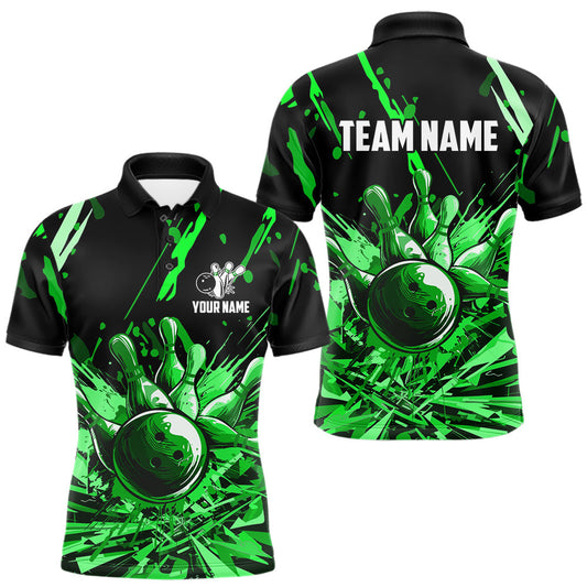 Maxcorners Green bowling jerseys Bowling Polo, 1/4 Zip Shirt for Men Custom Bowling Team shirts for bowlers LM0404