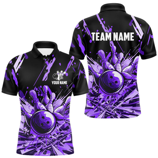 Maxcorners Purple bowling jerseys Bowling Polo, 1/4 Zip Shirt for Men Custom Bowling Team shirts for bowlers LM0404