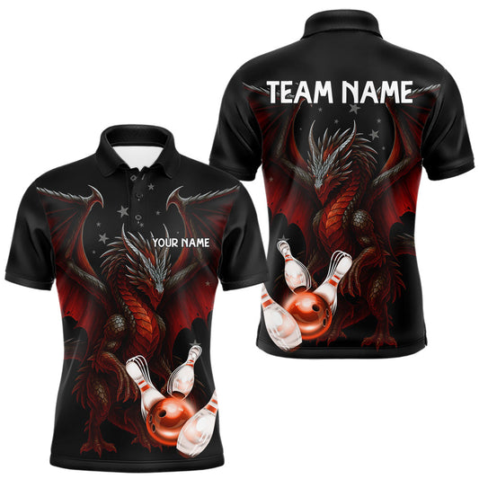 Maxcorners Custom Black And Red Dragon Bowling Shirts For Men, Team Bowling League Shirts LM0404