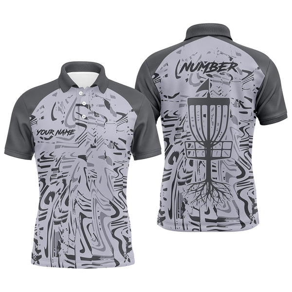 Maxcorners Gray Camo Pattern Mens Disc golf polo shirts custom team disc golf clothes, gifts for disc golf lovers MT0510