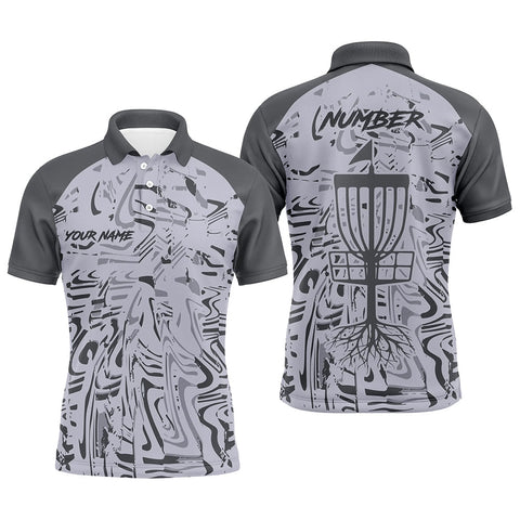 Maxcorners Gray Camo Pattern Mens Disc golf polo shirts custom team disc golf clothes, gifts for disc golf lovers MT0510