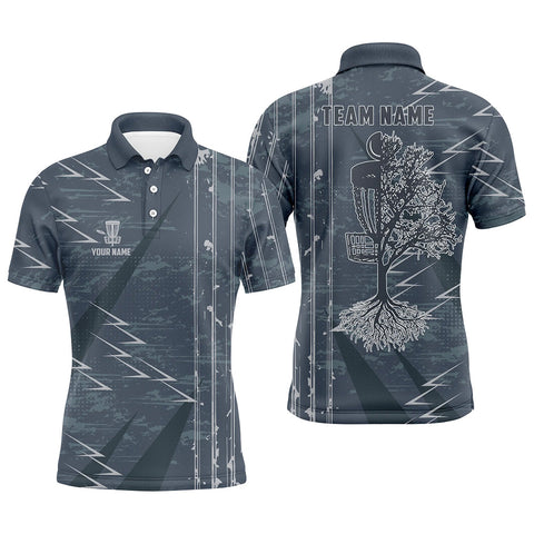Maxcorners Mens disc golf polo shirts custom blue vintage team disc golf jersey, disco golf basket outfit for men MT0510