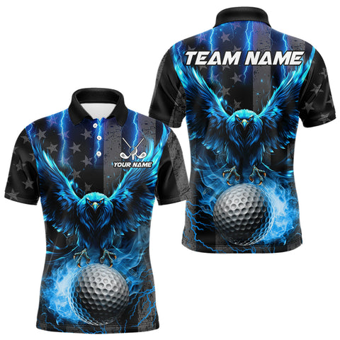 Maxcorners Black American flag Men golf polo shirts Custom blue lightning thunder Eagle patriotic team Golf top MT1511