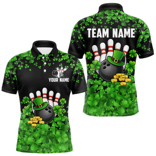 Maxcorners Custom Green clovers pattern Bowling shirts for men, St Patrick's Day bowling apparel, bowling gifts LM2201