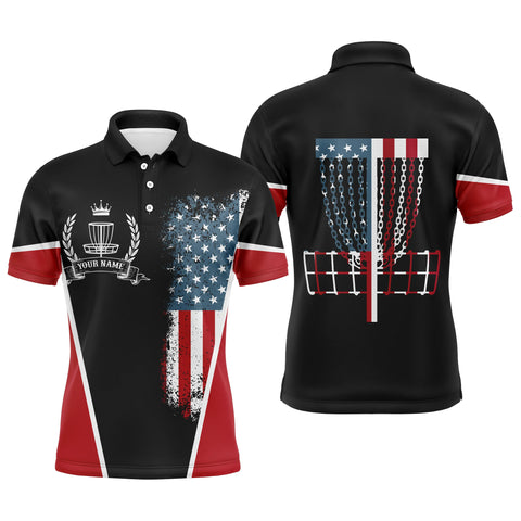 Maxcorners American flag Disc golf basket patriotic Men polo shirts custom name disc golf shirt for mens MT0510