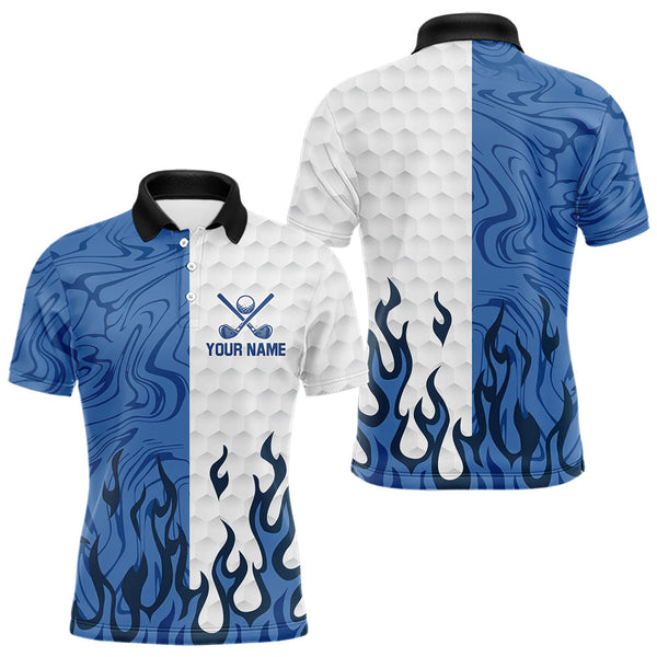 Maxcorners White and Blue Camo Flame Mens Golf Polo Shirt Custom golf attire for men, personalized golf gifts LM1809