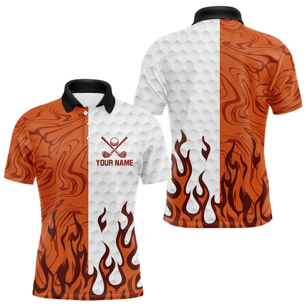 Maxcorners White and Orange Camo Flame Mens Golf Polo Shirt Custom golf attire for men, personalized golf gifts LM1809