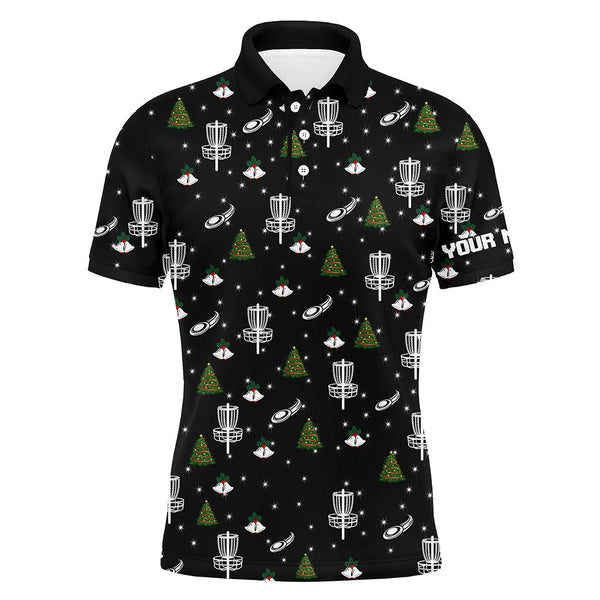 Maxcorners Mens golf polo shirt custom black Christmas pattern disc golf shirt for men, disc golf jerseys MT0510