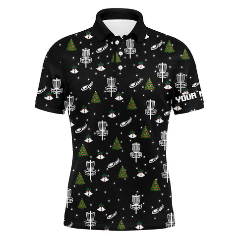 Maxcorners Mens golf polo shirt custom black Christmas pattern disc golf shirt for men, disc golf jerseys MT0510