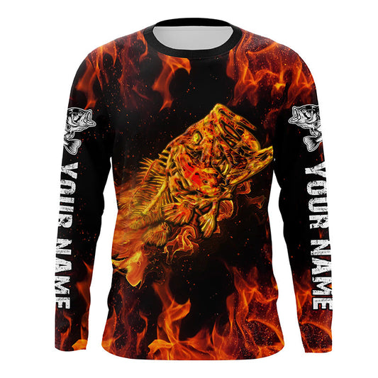 Maxcorners Largemouth Bass Skull On Fire Fishing Customize Name 3D Shirts