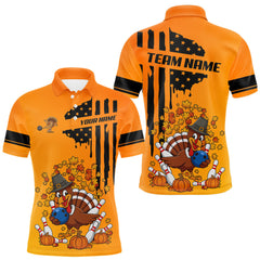Maxcorners Personalized American Flag Turkey Autumn Bowling Shirts For Men, Thanksgiving Bowling Team Uniform MT2009