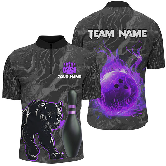 Maxcorners Black Camo Panther Purple Flame Bowling Jersey Multicolor Option Customized Name, Team Name 3D Shirt