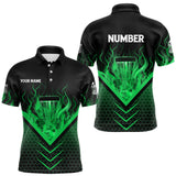 Maxcorners Black and Green Fire Mens Disc golf polo shirts custom flame disc golf basket jersey, disc golf shirt MT1810