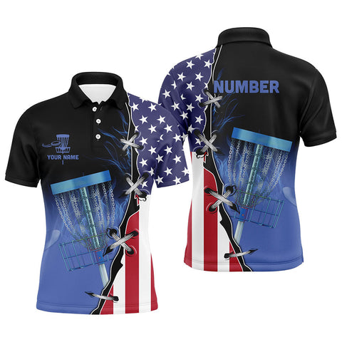 Maxcorners Blue flame Mens Disc golf polo shirts custom American flag disc golf jerseys, disc golf shirts MT0510