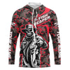 Maxcorners Custom Fish Reaper Skull Bass Long Sleeve Fishing Shirt, Bass Hunter Fishing Jerseys | Red Camo LM0201