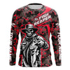 Maxcorners Custom Fish Reaper Skull Bass Long Sleeve Fishing Shirt, Bass Hunter Fishing Jerseys | Red Camo LM0201
