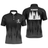 Maxcorners Black tree forest pattern Mens disc golf polo shirts custom team disc golf clothing MT0510