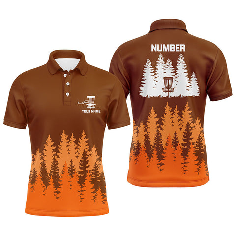 Maxcorners Orange tree forest pattern Mens disc golf polo shirts custom team disc golf clothing MT0510