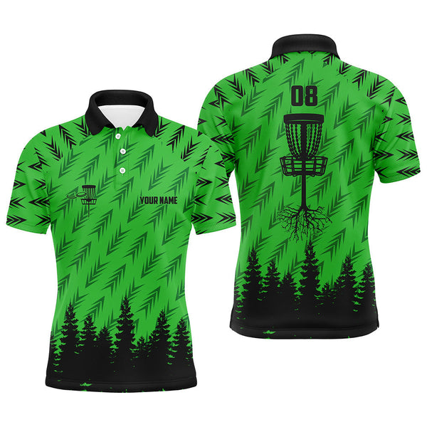Maxcorners Mens disc golf polo shirt custom name, number disc golf basket camo Woods mens disc golf jersey| Green MT0510