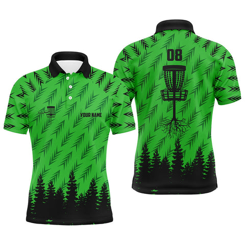 Maxcorners Mens disc golf polo shirt custom name, number disc golf basket camo Woods mens disc golf jersey| Green MT0510