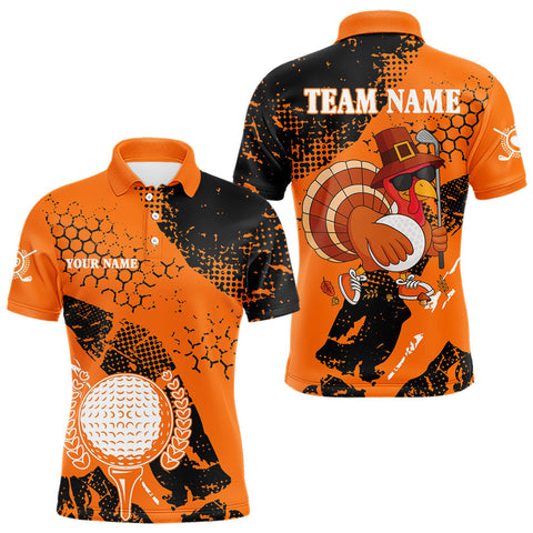 Maxcorners Black & Orange Turkey golf Mens golf polo shirts custom Thanksgiving golf shirt, Men's golf attire MT2009