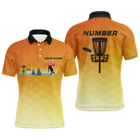 Maxcorners Orange gradient Retro disc golf polo shirts for men custom name and number disc golf jerseys MT0510