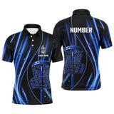 Maxcorners Black and blue light Mens Disc golf polo shirts custom disc golf basket jerseys, disc golf apparel MT0510