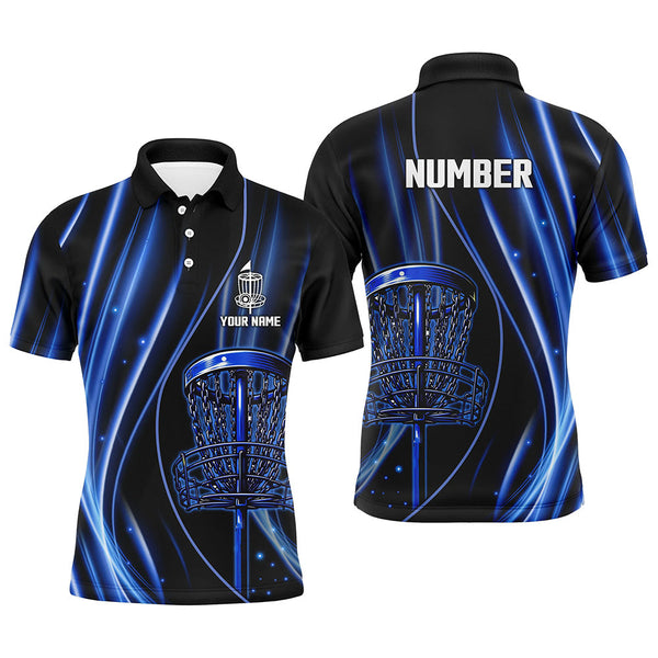 Maxcorners Black and blue light Mens Disc golf polo shirts custom disc golf basket jerseys, disc golf apparel MT0510
