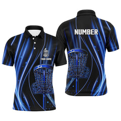 Maxcorners Black and blue light Mens Disc golf polo shirts custom disc golf basket jerseys, disc golf apparel MT0510
