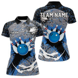 Maxcorners Personalized Black And Blue Camo Bowling Jerseys For Men Custom Bowling Team Polo, Quarter-Zip Shirts Lm243
