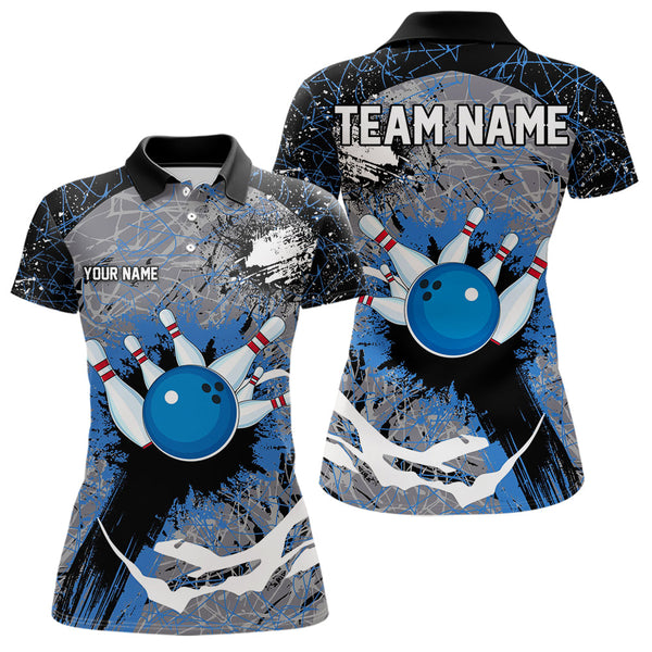 Maxcorners Personalized Black And Blue Camo Bowling Jerseys For Men Custom Bowling Team Polo, Quarter-Zip Shirts Lm243