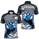 Maxcorners Personalized Black And Blue Camo Bowling Jerseys For Men Custom Bowling Team Polo, Quarter-Zip Shirts Lm243