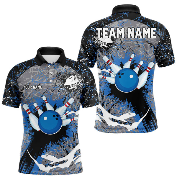 Maxcorners Personalized Black And Blue Camo Bowling Jerseys For Men Custom Bowling Team Polo, Quarter-Zip Shirts Lm243