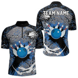 Maxcorners Personalized Black And Blue Camo Bowling Jerseys For Men Custom Bowling Team Polo, Quarter-Zip Shirts Lm243