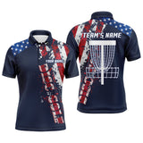 Maxcorners American flag patriotic Mens disc golf polo shirt custom team disc golf basket shirts | Blue Navy MT0510