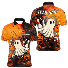 Maxcorners Custom Orange Boo Bowling Men Polo, Quarter Zip Shirts Bowling League Team Jerseys Halloween Outfits LM2408