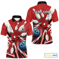 Maxcorners Custom Red Bowling Polo, Quarter Zip Shirts For Men, Team Bowling Uniforms League Shirts