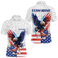 Maxcorners Grunge American Flag Eagle Bowling Polo, 1/4 Zip Shirt For Men Custom patriotic Team Bowling jerseys