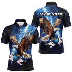 Maxcorners Custom Blue Lightning Thunder storm Eagle Men Bowling Shirts, Bowling Team Jerseys Outfits LM233