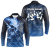Maxcorners Personalized Skull Bowling Polo Shirts For Men Custom Team Flame Bowler Jerseys | Blue