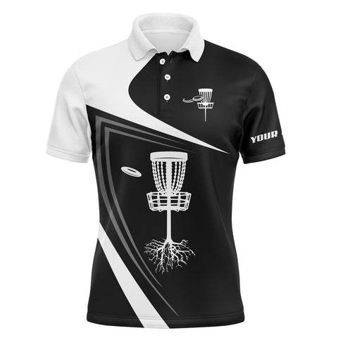 Maxcorners Mens disc golf polo shirt custom name black and white disc golf basket,personalized disc golf shirts MT0510