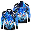 Maxcorners Blue Flame Bowling Ball and Pins Bowling Polo, Quarter Zip Shirts for Men Custom Bowling Team jersey