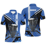Maxcorners Mens disc golf polo shirt custom blue flame disc golf basket disc golf outfit, disc golf apparel MT0510