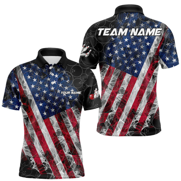Maxcorners Smoke American Flag Black Bowling Camo shirts for men Custom patriotic Team bowling jersey LM253