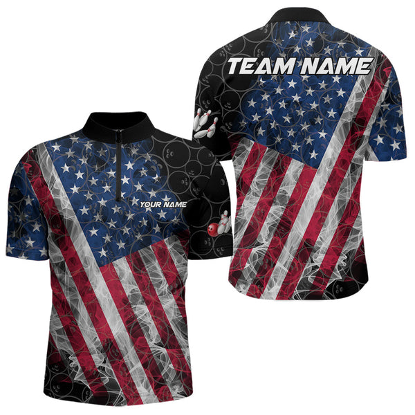 Maxcorners Smoke American Flag Black Bowling Camo shirts for men Custom patriotic Team bowling jersey LM253